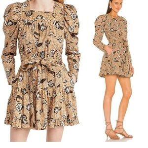 Ulla Johnson Nailah Printed Puff Sleeve Belted Pocket Mini Dress Size 2